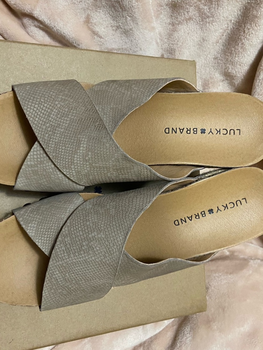 Lucky Brand Neutral Taupe Crisscross Slide Mules